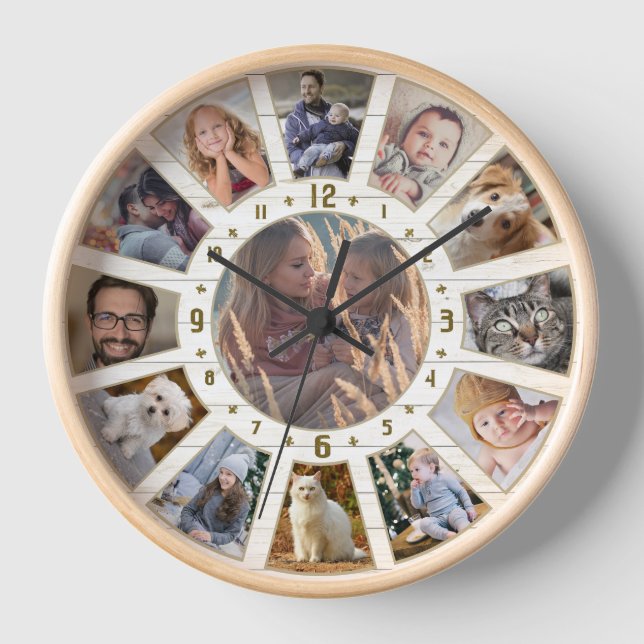 Horloge Collage Photo Famille 13 Agritourisme Lt Wood Cust (Recto)