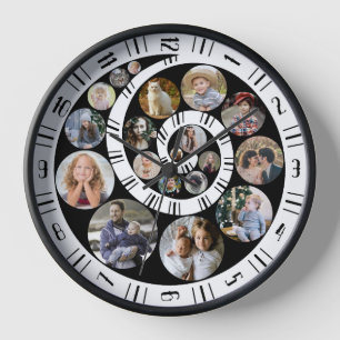 Horloge Collage Photo Famille Personnalisée Cercle Spiral