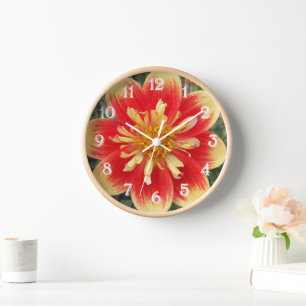 Horloge Collarette orange et jaune Dahlia Floral