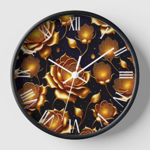 Horloge Collection de Roses de luxe moderne Big Gold
