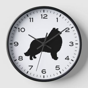 Horloge Collie Chien Silhouette avec des chiffres et des m