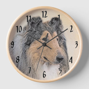 Horloge Collie (Rough) Peinture - Cute Original Chien Art