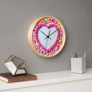 Horloge Coloré et mignon cercle de couleur rose coeur mign