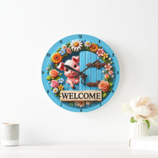 Horloge colorée Piglet motifs floraux