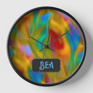 Horloge Colorful Art Glass texte personnalisé - Illuminez
