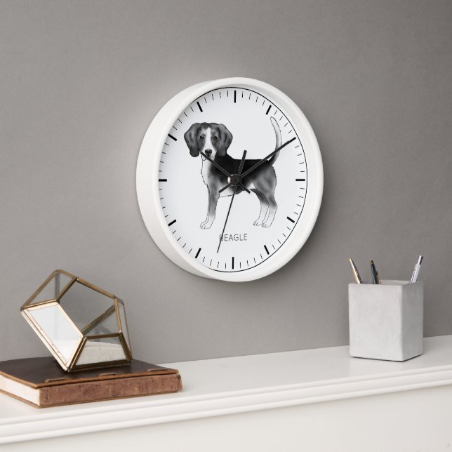 Horloge Conception de chien Beagle en noir et blanc avec t (Bureau)