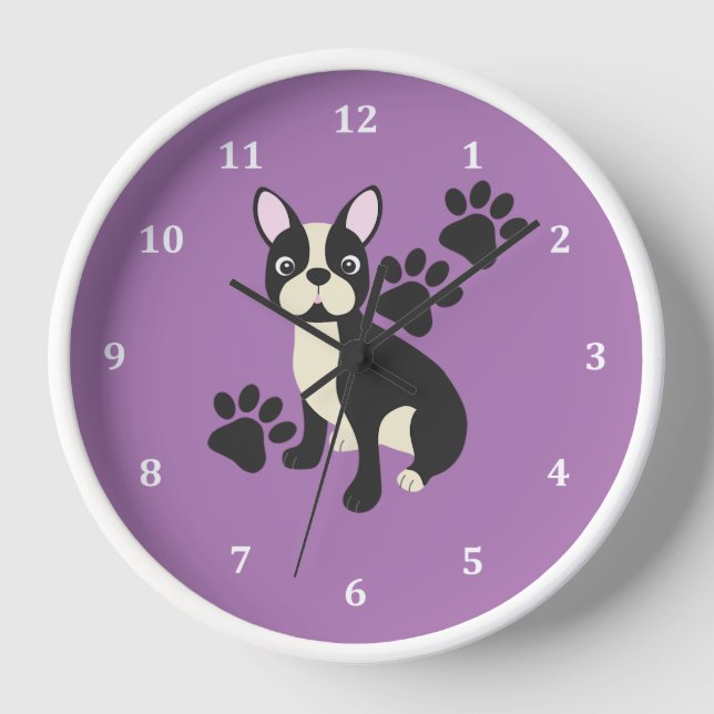 Horloge Conception de l'horloge Boston Terrier en violet (Recto)