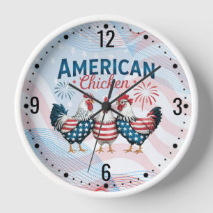 Horloge Conception de poulet américain patriotique du 4 ju