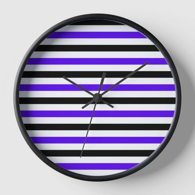 Horloge Conception de rayures blanches noires et bleues (Recto)
