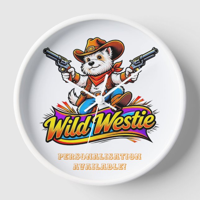 Horloge 🐶 Conception Original Chien Westie Cowboy  (Recto)