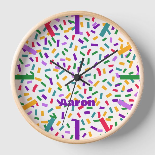 Horloge confetti nom coloré moderne (Recto)