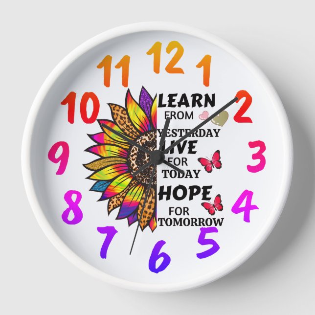 Horloge Cool Apprenez De Hier Citation Rainbow Sunflower (Recto)