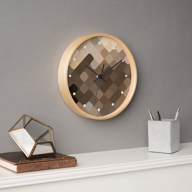 Horloge Cool Funky Taupe Beige Brown Mosaïque Art Motif (Bureau)