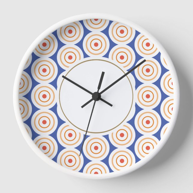 Horloge Cool Moderne Bleu Orange Blanc Concentré Art (Recto)