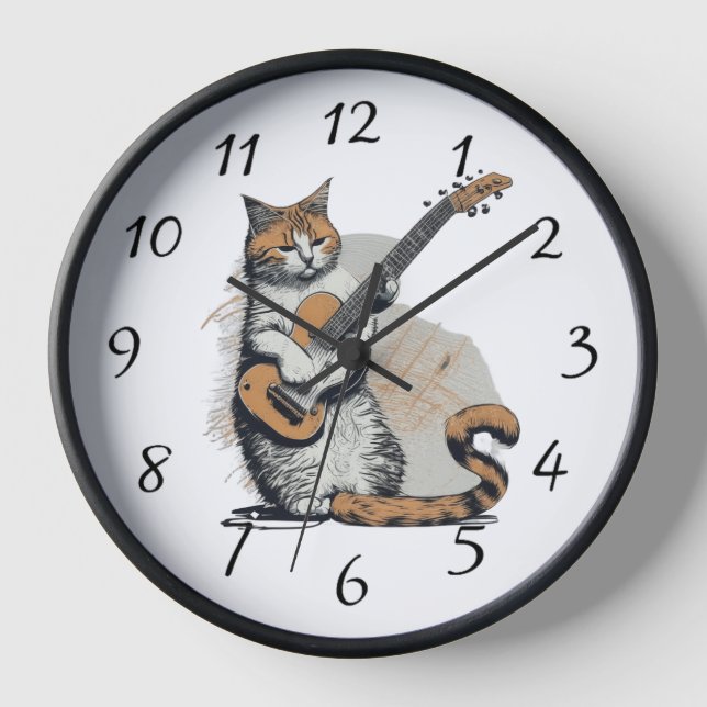 Horloge Cool Orange Chat Jamming sur la guitare (Recto)