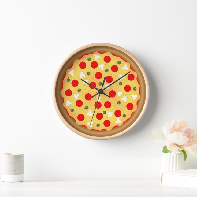 Horloge Cool plaisir pizza pepperoni champignon (Maison)