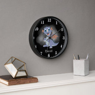 Horloge cool unisex dragon add name kids Large clock