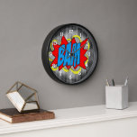 Horloge Cool Vintage de bande dessinée Pop Art Style BAM!<br><div class="desc">Cool et amusant coloré vintage bande dessinée pop art thème inspiré motif. Style moderne et artsy pour l'art tendance savvy et fantaisie chic branché, look rétro vintage ou amoureux de motifs abstraits. Cette image artistique et fantaisiste est disponible sur une variété d'accents et d'accessoires décoratifs, à la mode, populaires et...</div>