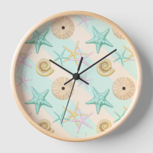 Horloge Coquillages Retro Pastel Sea Life