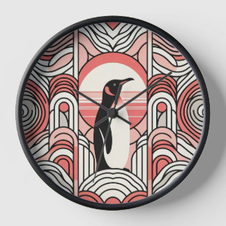 Horloge Coral Pink Cream Penguin In Art Deco Geometrical
