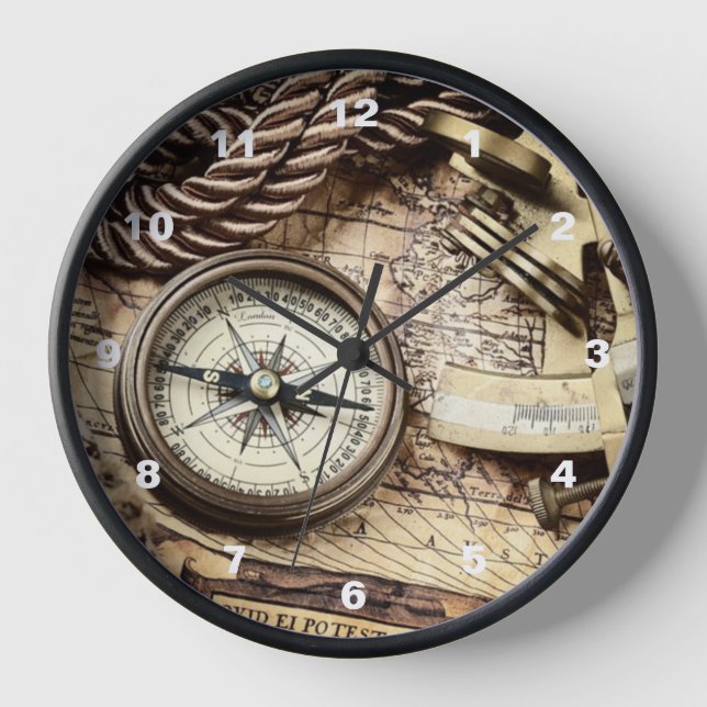 Horloge corde nautique côtière steampunk compas antique (Recto)