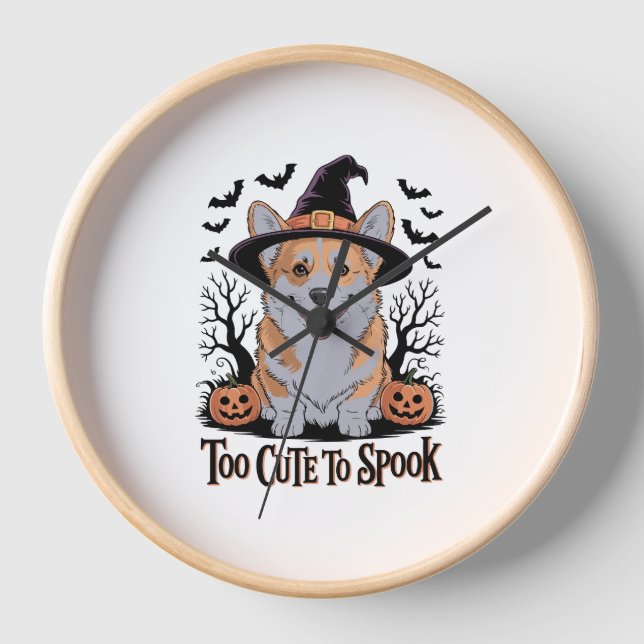 Horloge Corgi d'Halloween mignonne en Casquette de sorcièr (Recto)