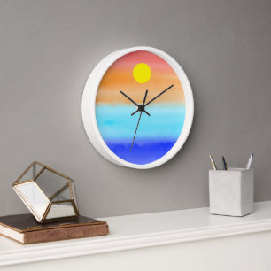 Horloge Coucher de soleil moderne sur l'aquarelle de la pl