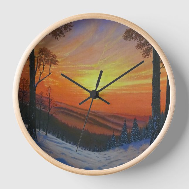 Horloge - "Coucher de soleil sur la forêt enneigée (Recto)