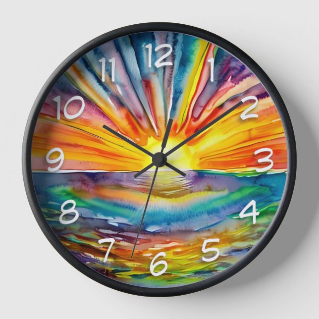 Horloge Coucher de soleil sur la réflexion de l'eau | Art  (Recto)