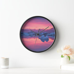 Horloge Coucher de soleil sur le lagon du glacier Jokulsar