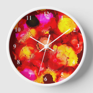 Horloge Couleur Abstraite rouge et rose