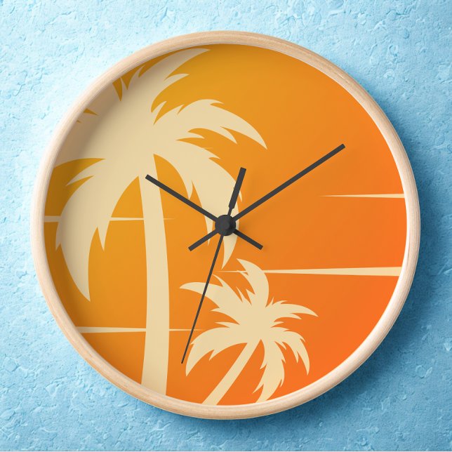 Horloge Couleur personnalisée pour palmier tropical modern (Modern Tropical summer vibes palm tree clock)