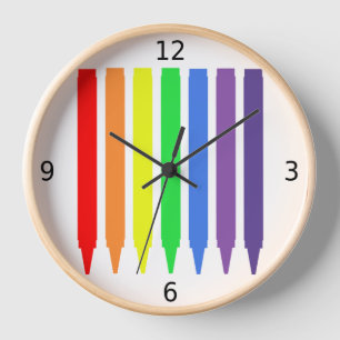 Horloge Couleurs arc-en-ciel crayons de cire, simple, amus