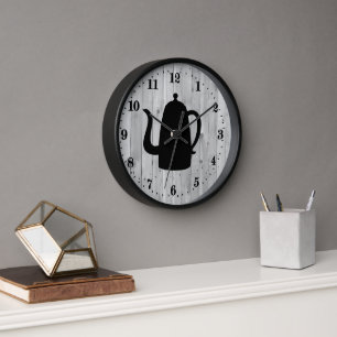 Horloge Country coffee pot word art large clock