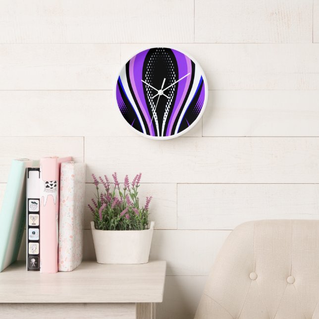 Horloge Courbe Abstraite violette blanche et noire (Salle de lecture)