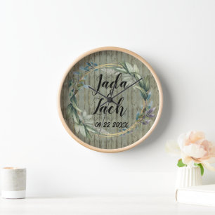Horloge Couronne de mariage rustique élégante à feuilles