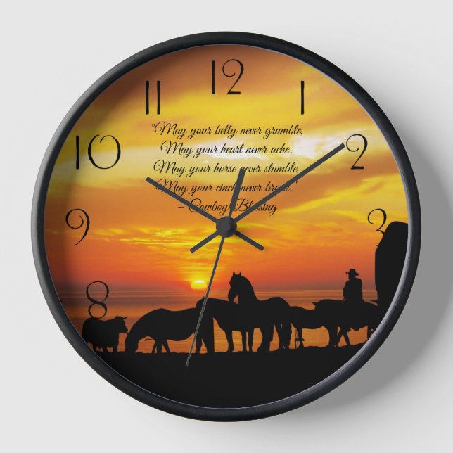 Horloge Cowboy Bienheureux Cheval Bataille Coucher de sole (Recto)