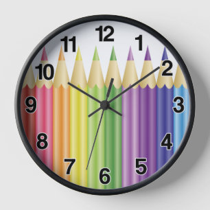 Horloge Crayons Colorés Dans Une Ligne