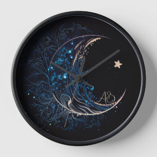 Horloge Créez votre propre lune mystique bleue et dorée