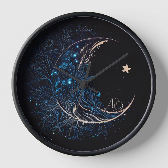 Horloge Créez votre propre lune mystique bleue et dorée (Recto)