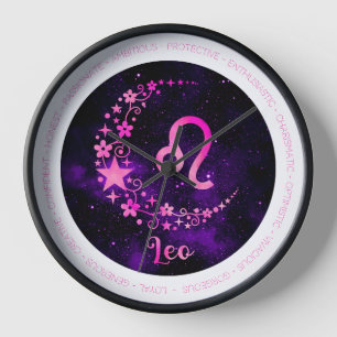 Horloge Créez votre propre zodiaque de Leo céleste violet