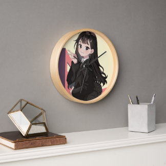 Horloge Crème Violet rose Anime Illustré Fille Téléphone W