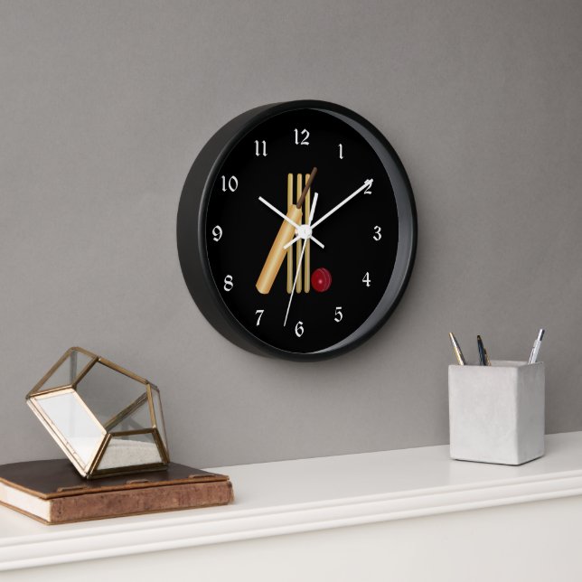 Horloge Cricket - Wicket, chauve-souris et balle (Bureau)
