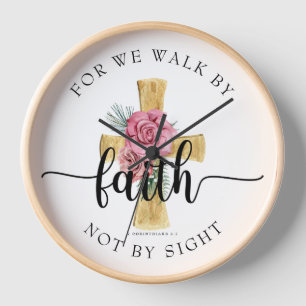 Horloge Croix florale de verset biblique moderne