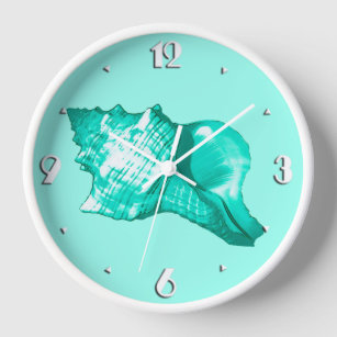 Horloge Croquis en coquille de conc - turquoise, blanche e