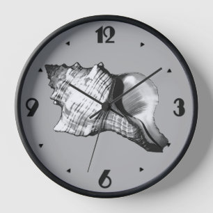 Horloge Croquis en coquille de cône - tons gris et blanc
