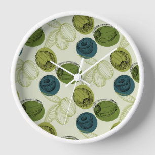 Horloge Croquis vert Olive Dessin Cuisine Motif