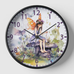 Horloge Cute aquarelle Bois Fée Papillon Floral