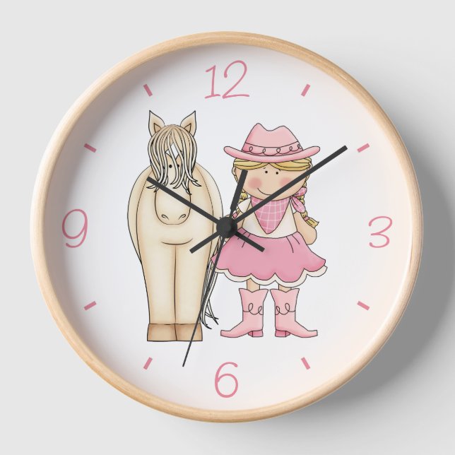 Horloge Cute Blond Cowgirl and Cream Horse (Recto)