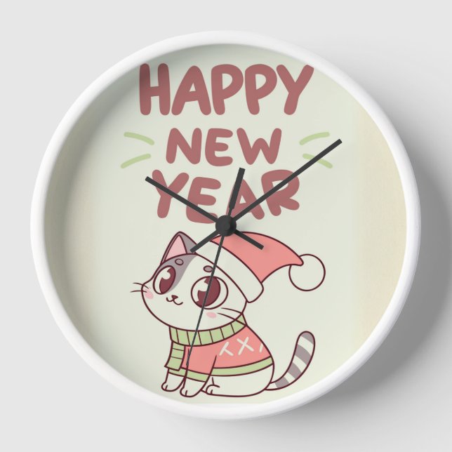 Horloge cute cat happy new year clock (Recto)